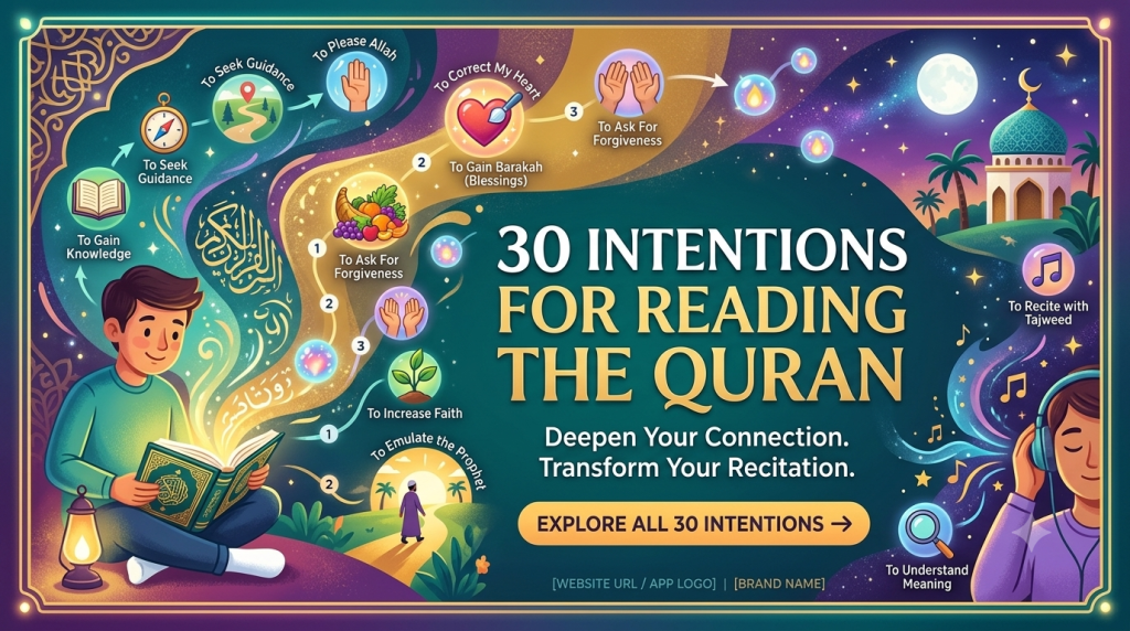 30 Intentions For Reading The Quran websie banner banao attractive sa